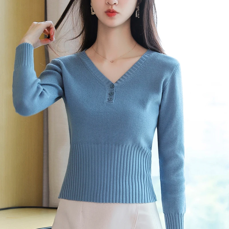 

Women's V-Ne Knitwear Slim Fit ort Sle Base Layer irt Inner Wear Top Spring Autumn Faion 2024 New Arrival Small Size