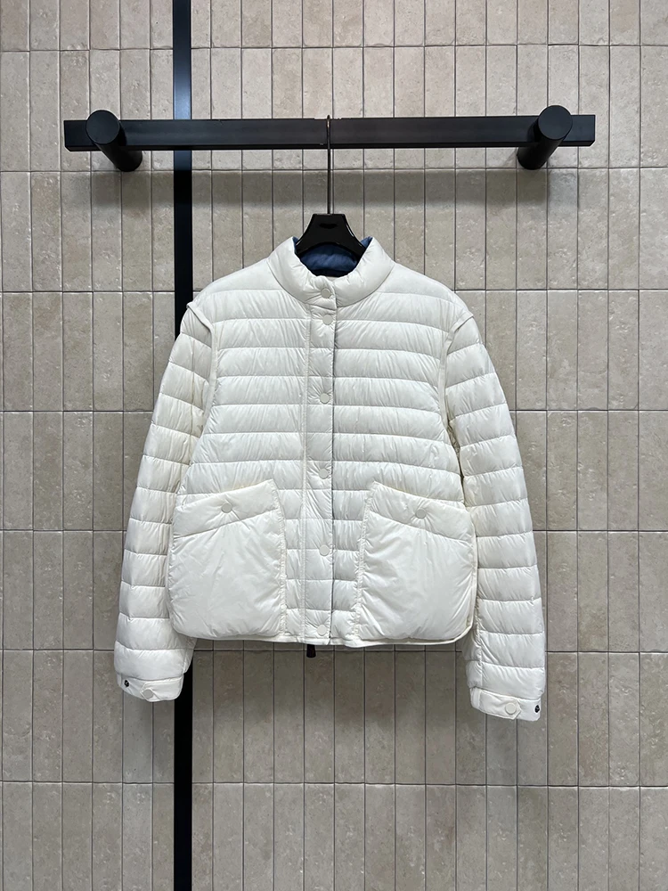 Autumn Winter Fashion Outdoors White Light And Thin Down Jacket Women's Stand Collar Solid Color Long Sleeve Short Style Jacket