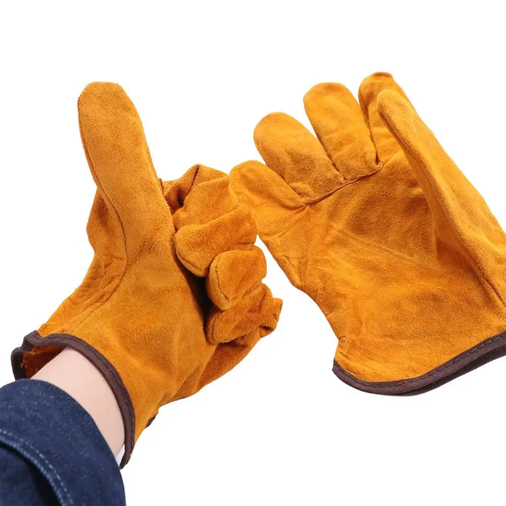 1 Pair Durable Fireproof Welding Gloves Cow Leather Anti-Heat Work Safety Glove Antiskid Wear Resistant Welder Gloves Welding