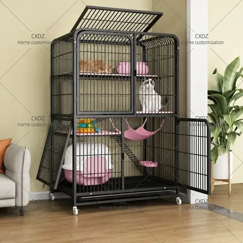 Thickened Iron Cat Cage Multi Layer Large Cat Villa 2 3 4 Tier Indoor Pet House for Adult Cats Sturdy Metal Enclosure