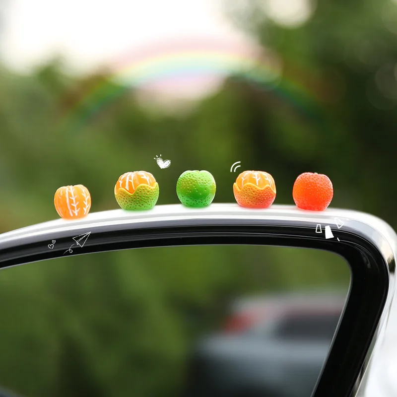 5Pcs Ins Small Fresh Sweet Orange Car Small Ornaments Super Cute Mini Centre Console Rear View Mirror Fun Car Decoration