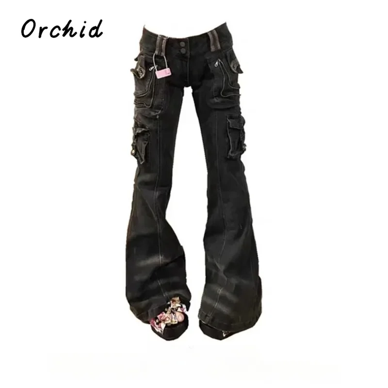 Women Korean Fashion Tomboy Jeans Grunge Japanese Harajuku Gyaru Y2K Denim Cargo Pants Cyber Punk 2000s Aesthetic Trouser