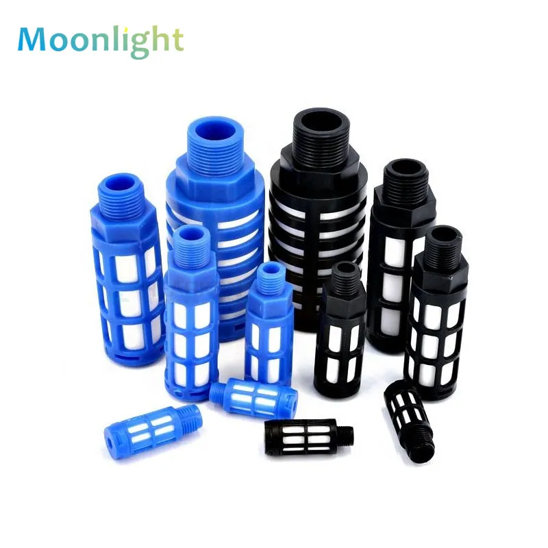 

Air Silencer Plastic Exhaust Muffler Pneumatic 1/8 1/4 3/8 1/2 Male Thread Absorb Noise Filter Slip Lock For Misting Pump Blue