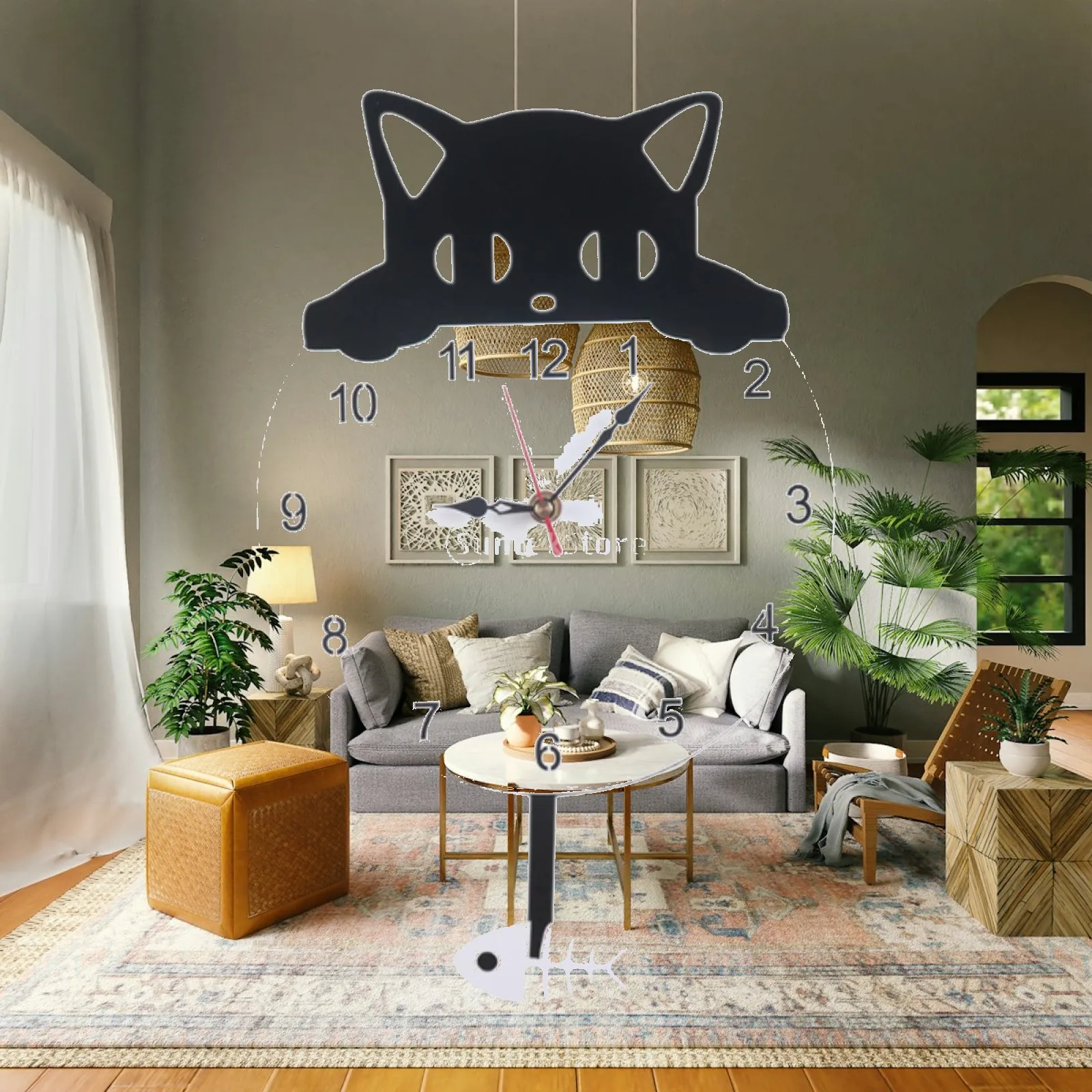 Cat Pendulum Wall Clock Animal with Swinging Tail Silent Decorative for Kitchen Nursery Bedroom Home Decor Housewarming Gift