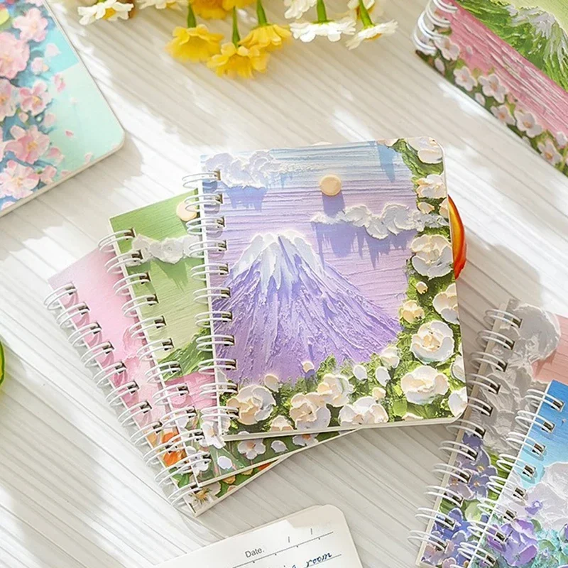 60 Sheets A7 Oil Painting Notepads Coil Lined Notebook Cute Cartoon Weekly Planner Writing Notebook School Stationery Supplies