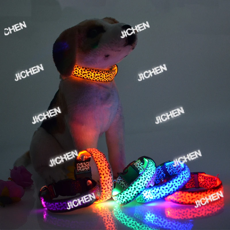 

JC Adjustable Light Emitting Diode Dog Cat Collar Luminous Leopard Print Luminous Light Electronic Pet Night Light Emitting Diod