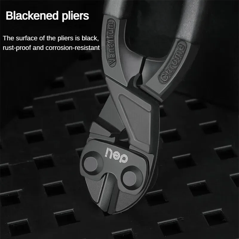 Deli Bolt Cutters 8 inch Black CR-V Steel Wire Cutters Multifunction Pliers with Nail Pulling Structure Household Hand Tools