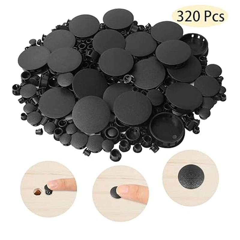 Bouchons de trou de panneau encliquetables pour armoires de cuisine, couvercles décoratifs durables, noir, 320