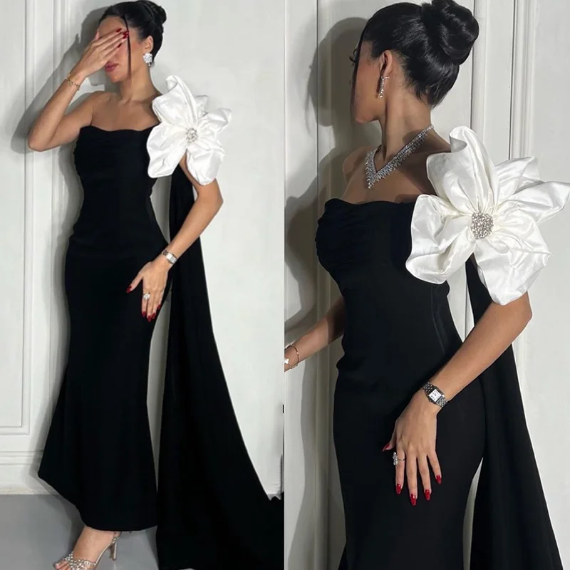 

Jirocum Black Strapless Prom Dress Women's Floral Mermaid Party Evening Gown Ankle Length Sleeveless Formal Occasion Gowns 2024