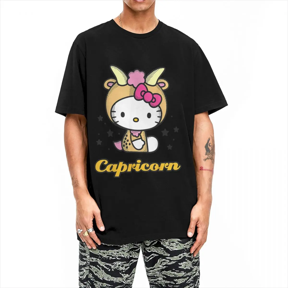 Cool Hello Kitty Zodiac Capricorn T-Shirt Men Women's Round Neck 100% Cotton T Shirt Short Sleeve Tee Shirt Printing Clothes