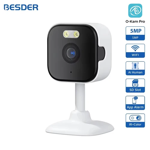 BESDER-Mini cámara cúbica de 5MP, Wifi, Audio bidireccional para interiores, detección humana, cámara IP de seguridad CCTV de 3MP para el hogar, Zoom 5X de 2MP, aplicación O-Kam Pro