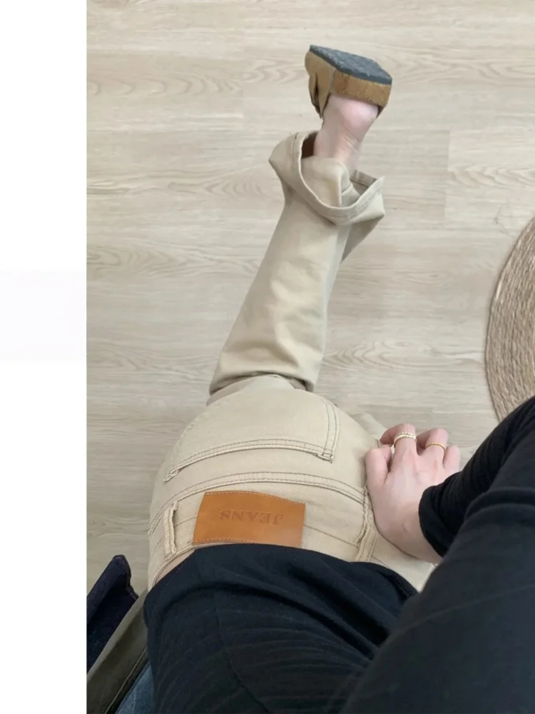 كاكي Fce مبطن متوهج الجينز المرأة منخفضة الخصر التخسيس Bootcut السراويل مريحة للتنفس ارتداء مقاومة لينة تمتد