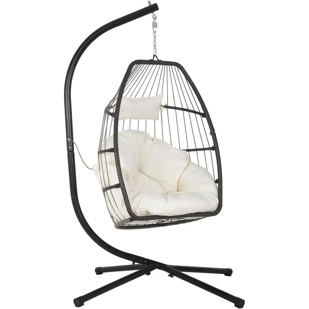 

Подвесное кресло-яйцо с подставкой: плетеное кресло-гамак, подушка с защитой от УФ-излучения, идеально подходит для использования в помещении или на улице