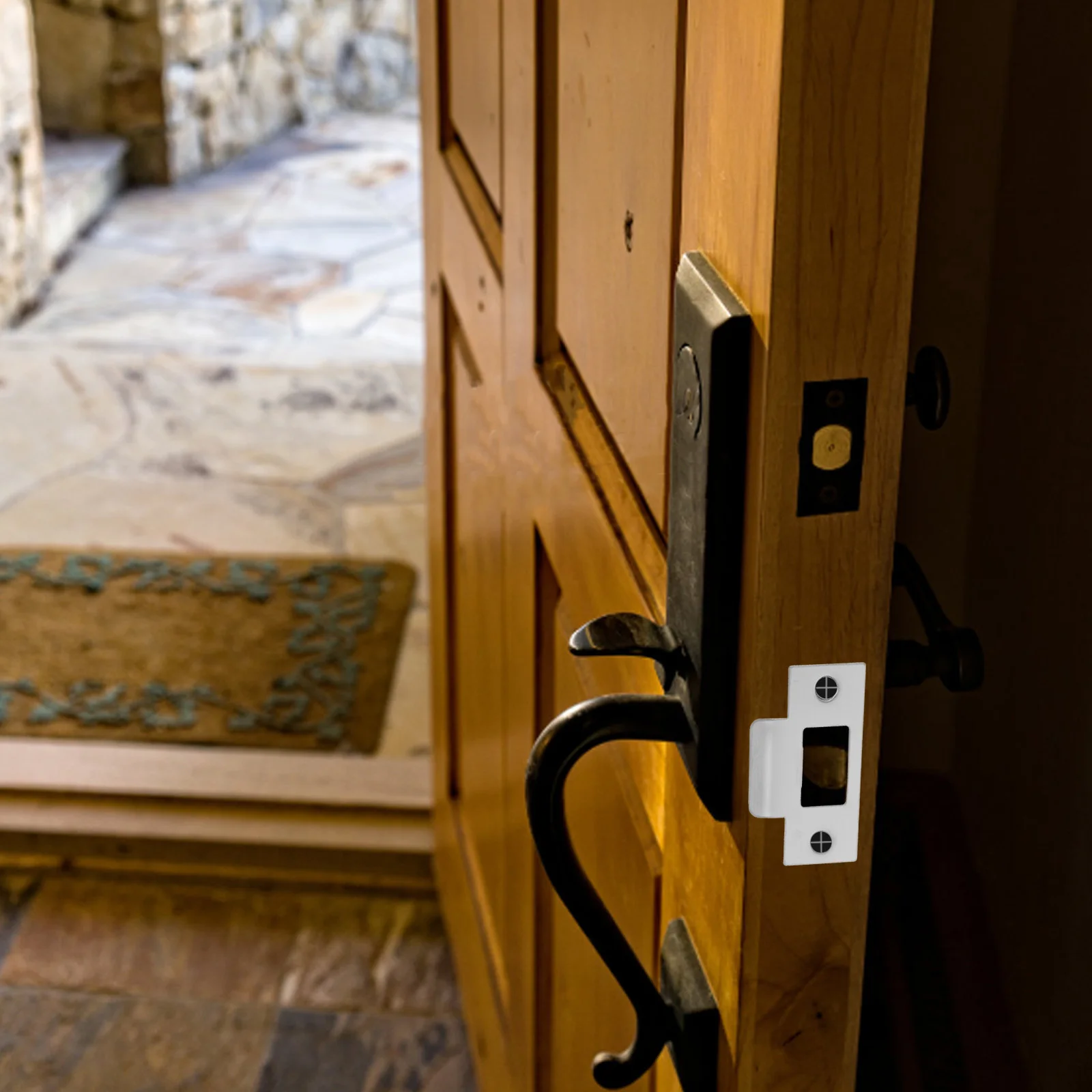 4개입 스테인리스 스틸 잠금 래치 T자형 스트라이크 실내문용 홀 필러 플레이트 침실 욕실 서재 문 보강용