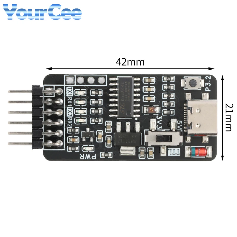 2szt/1szt Typ-C USB do Dual CDC UART Serial Drive Free STC ISP Microcontroller Program Cold Start Download Burner 5V/3.3V TTL