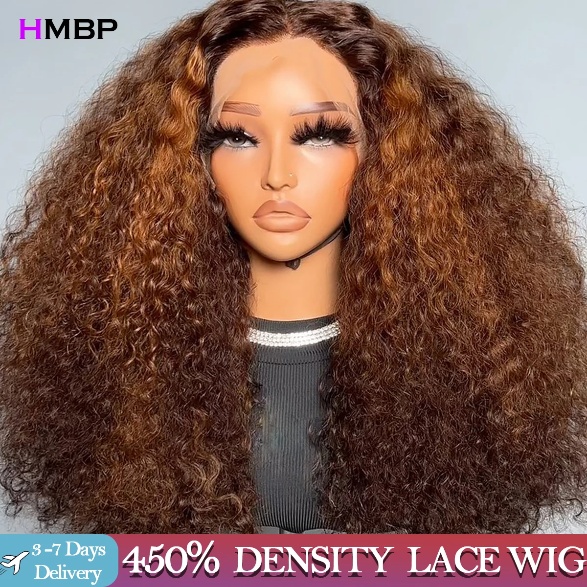 

450 Density Highlight Human Hair Wigs P4/30 Kinky Curly 360/13×6HD Lace Wig Brazilian Preplucked Human Wig Ready To Go For Woman