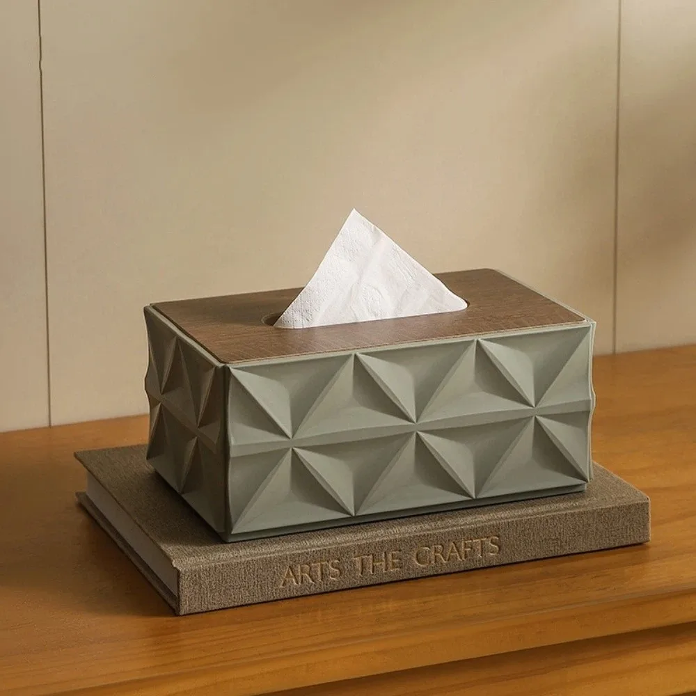 

Large Capacity Ripple Tissue Box Desktop Organizer Space Saving Napkin Holder Home Storage Decor with Thick Solid Wooden Lid