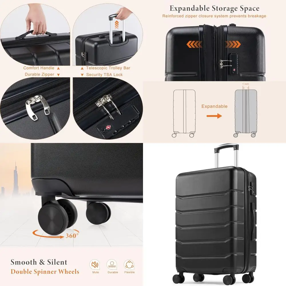 

Carry-On Hard Shell ABS Suitcase with Double Spinner Wheels, Lightweight Expandable 20 Inch Bronze Black TSA Lock Luggage