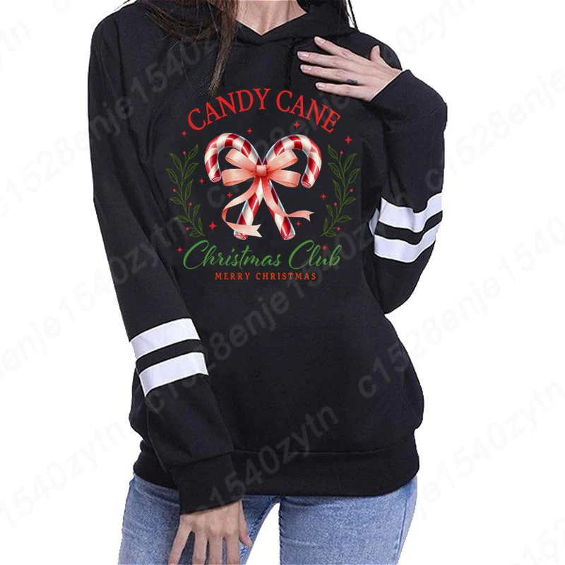 Candy Cane Christmas Club Merry Christmas Hoodie New Women Autumn Winter Hoodie Hot Selling Ladies Sweatshirt Plus Size Pullover