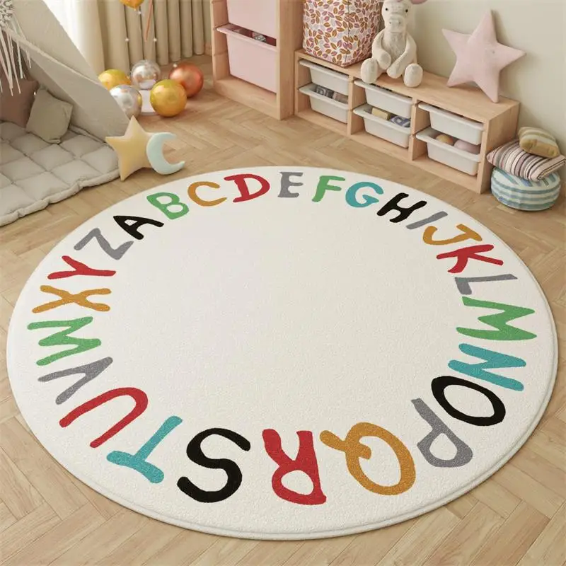 Colorful Letter Cartoon Round Carpet Kids Room Preschool Puzzle Rug Home Soft Floor Mat Children's Study Chair Crawling Tatami
