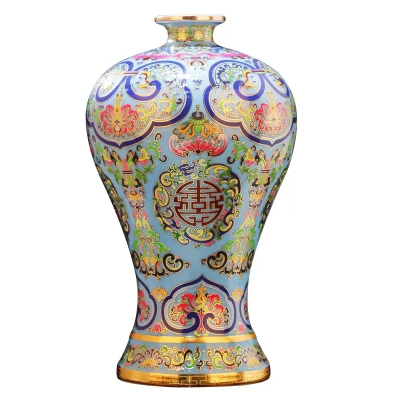 Ceramic, filigree enamel plum vase, handmade cloisonne vase, wine bottle, Chinese home decoration ornament