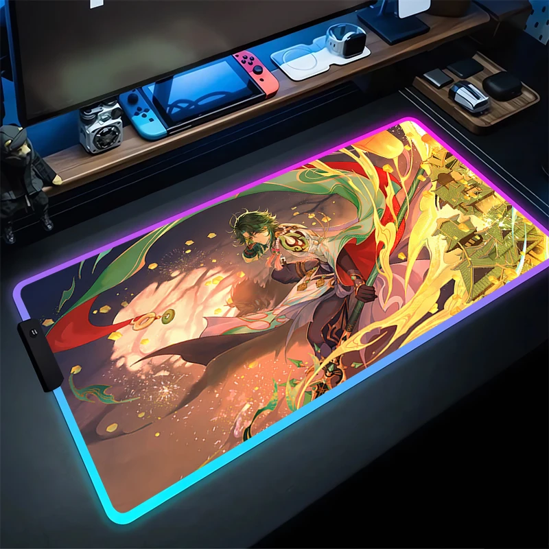 

RGB Mouse Pad Xiao Non-Slip Rubber Edge locking mousepads Game play mats notebook computer With Backlit G-Genshin Impact Decor