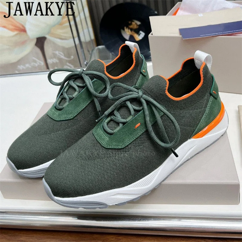 

New Men's Knited Lace-up Sneakers Shoes Multicolour Casual Comfortable Elastic Flat Shoes Luxury Brand Trainers Walk Shoes Man