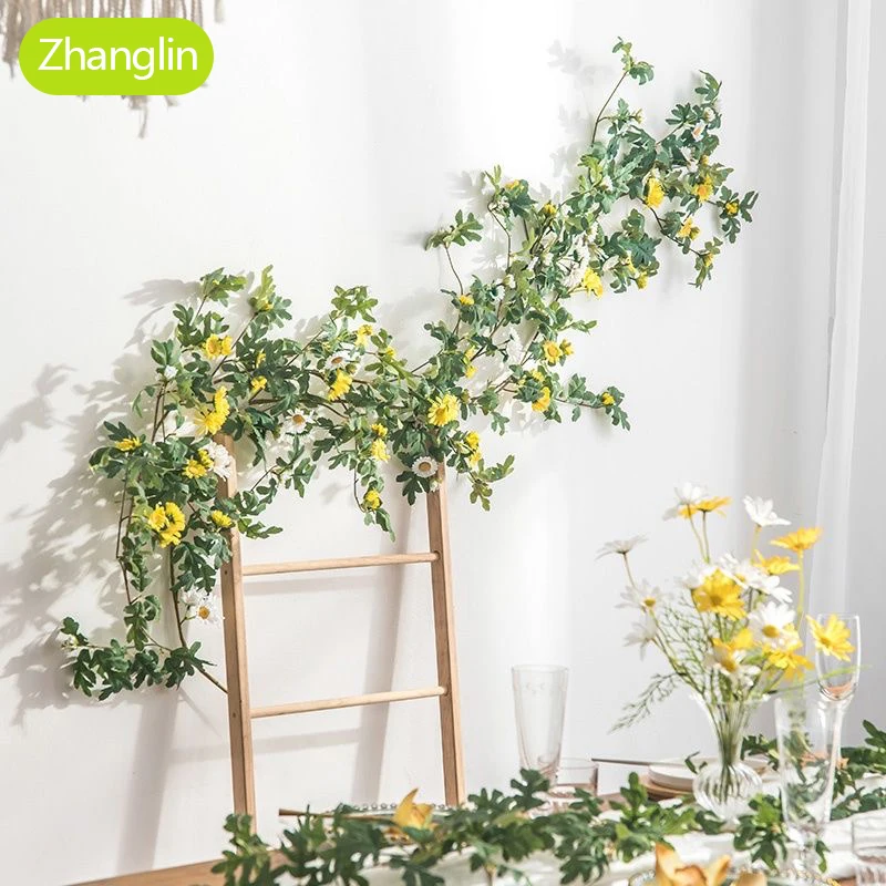 

Artificial flowers yellow silk sunflower vine home decoration bathroom window hanging fake flowers daisy vine plant leaves ivy