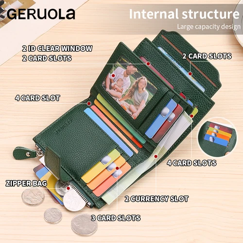 Imagen 2 del producto Cepillo antirrobo RFID, nueva cartera de piel de vaca de cuero genuino plegable de tres pliegues, bolsa de tarjeta magnética antiviolación multifuncional sho