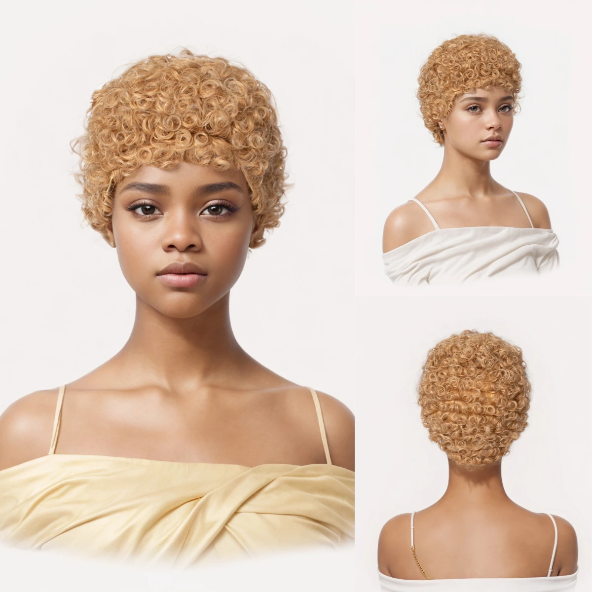 

Synthetic Short Blonde Kinky Curly Wig for Women Daily Party Cosplay Fake Hair Heat Resistant