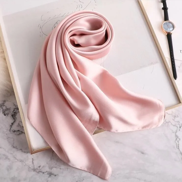 Women Solid Scarf Single 90x90cm Square Simulated Silk Sunshade Beautiful Color Beach Shawl Scarves