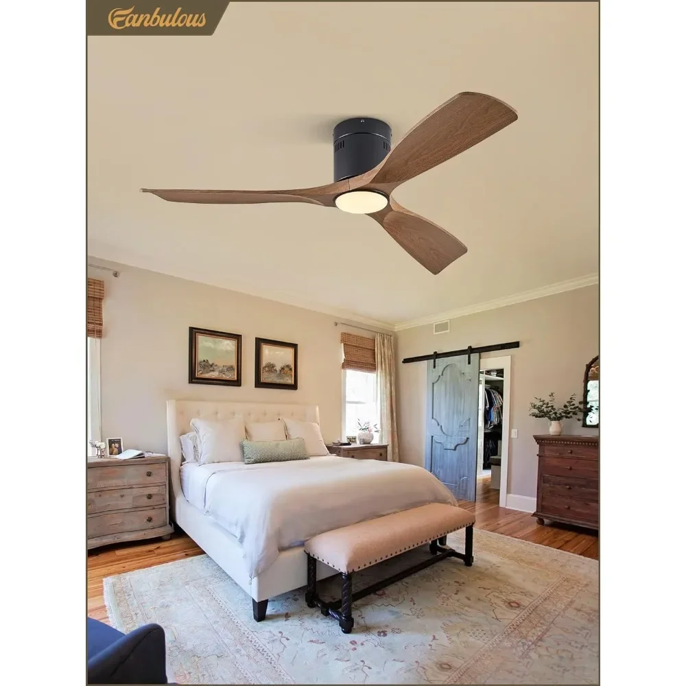 52 inch ceiling fan with lights and remote control, modern embedded ceiling fan with 3 LED colors for bedroom use