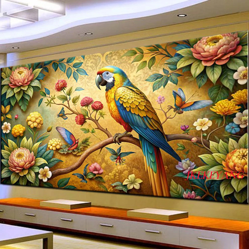

DIY Diamond Painting Cross Stitch Kit Parrots and Flowers Full Square/Round Diamond Mosaic New Collection 2024 Home Decor Gift