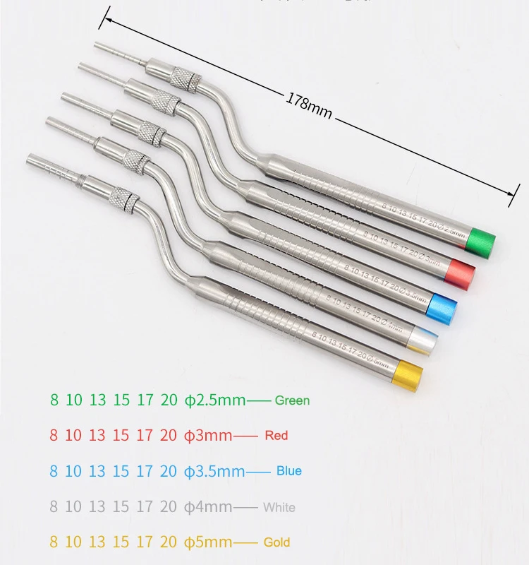 5pcs Dental Implant Osteotome set Dental tooth extraction tool maxillary Sinus Lift Bended straight Concave Tips