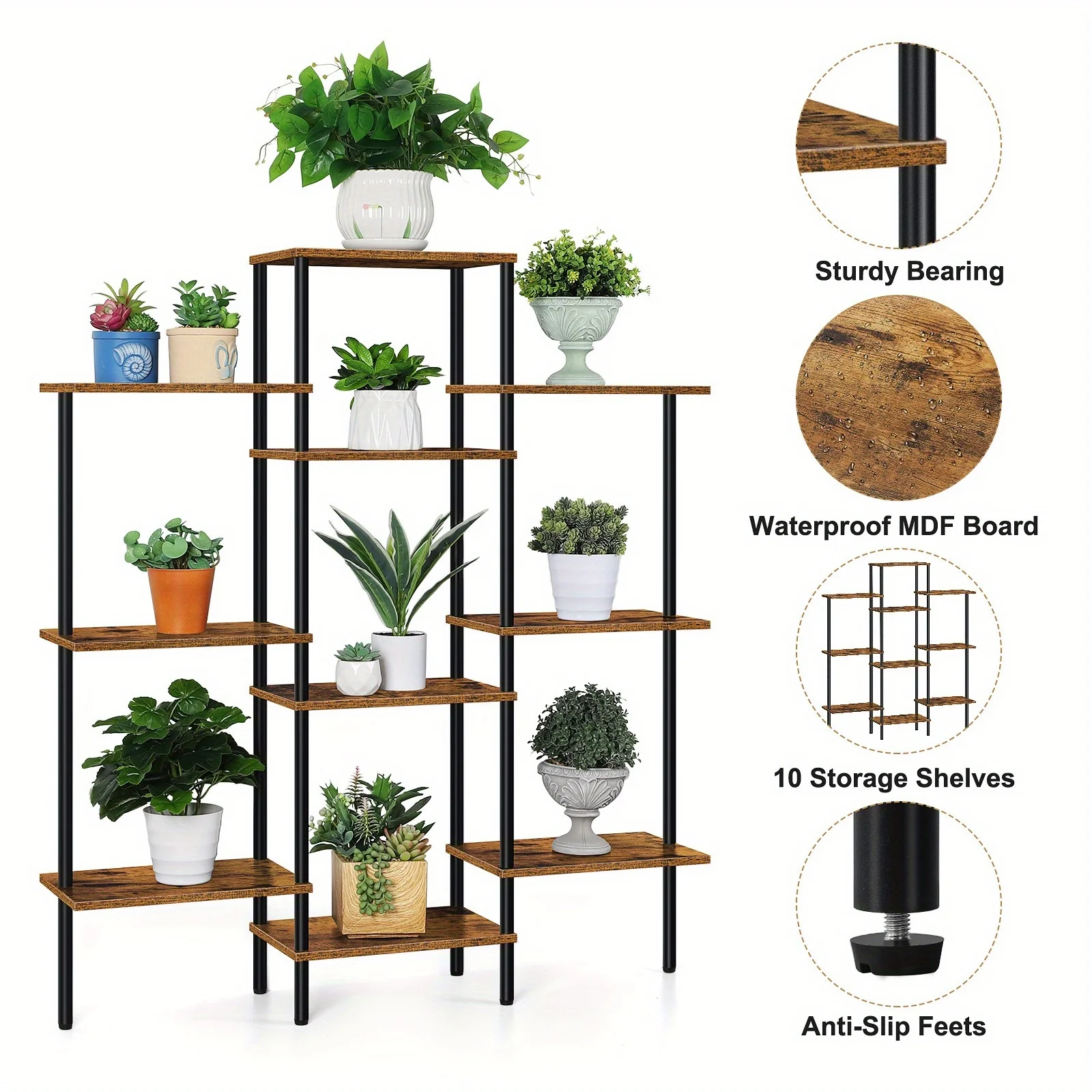 

4-Tier Bookshelf - Sturdy Wood & Metal Bookcase with Open Shelves, Freestanding Floor Shelf Organizer for Living Room, Office