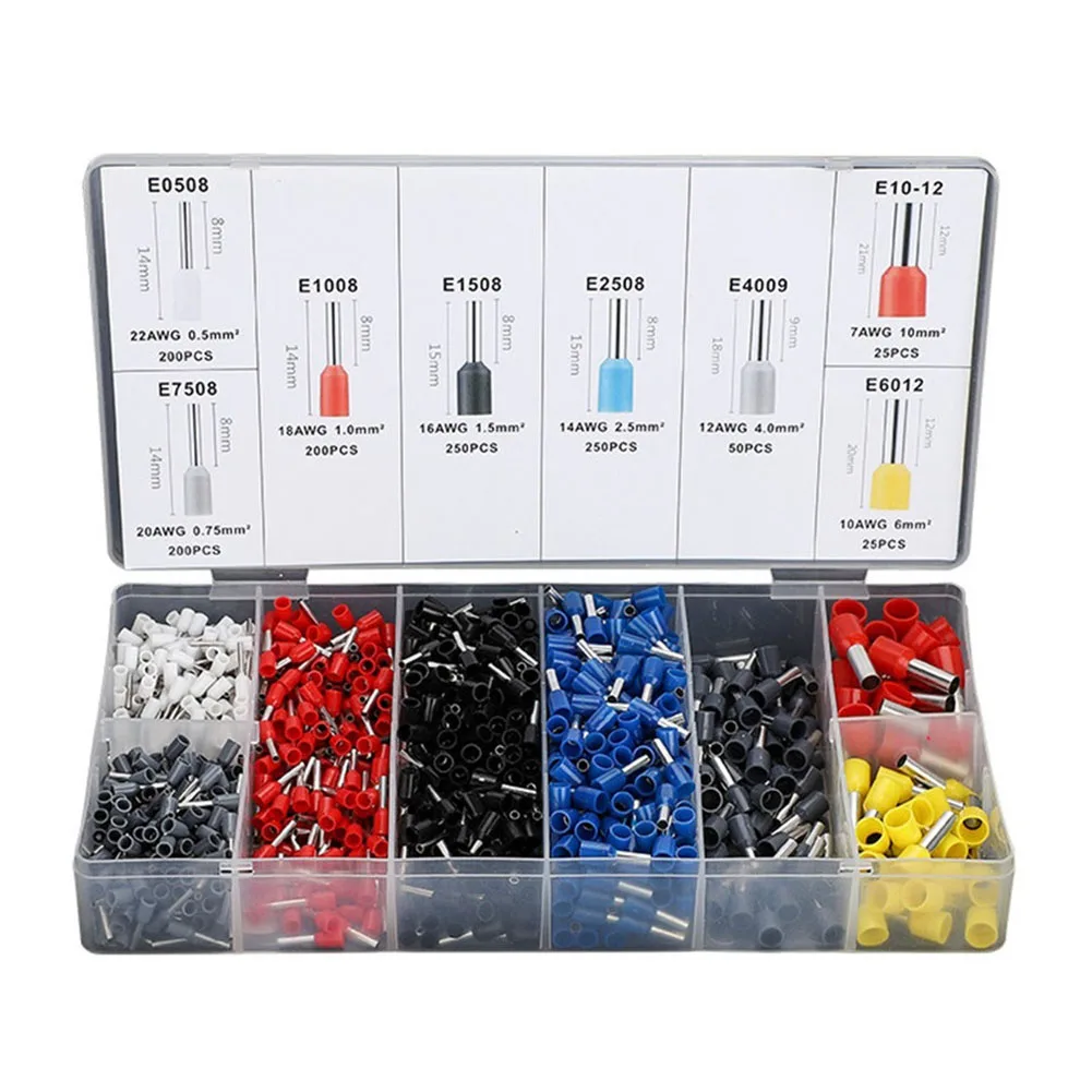 

1200pcs Electrician Tubular Crimp Terminal Set with Insulated Wire End Sleeves for Home Car and Electronic Use