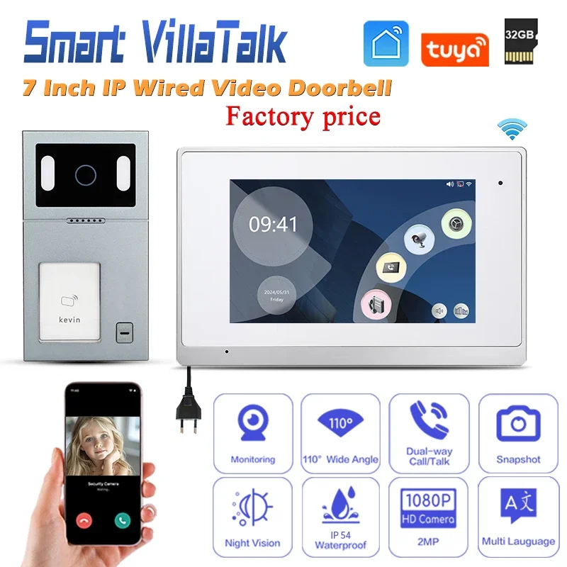 

New Innovation TCP/IP protocal Support max 128G SD memory card Smart life app indoor monitor wired rf remote for tuya locks