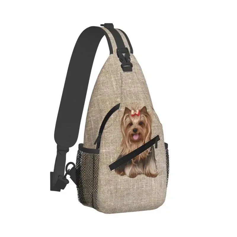 Custom Casual Yorkshire Terrier Yorkie Dog Sling Crossbody Backpack Men Shoulder Chest Bag for Camping Biking