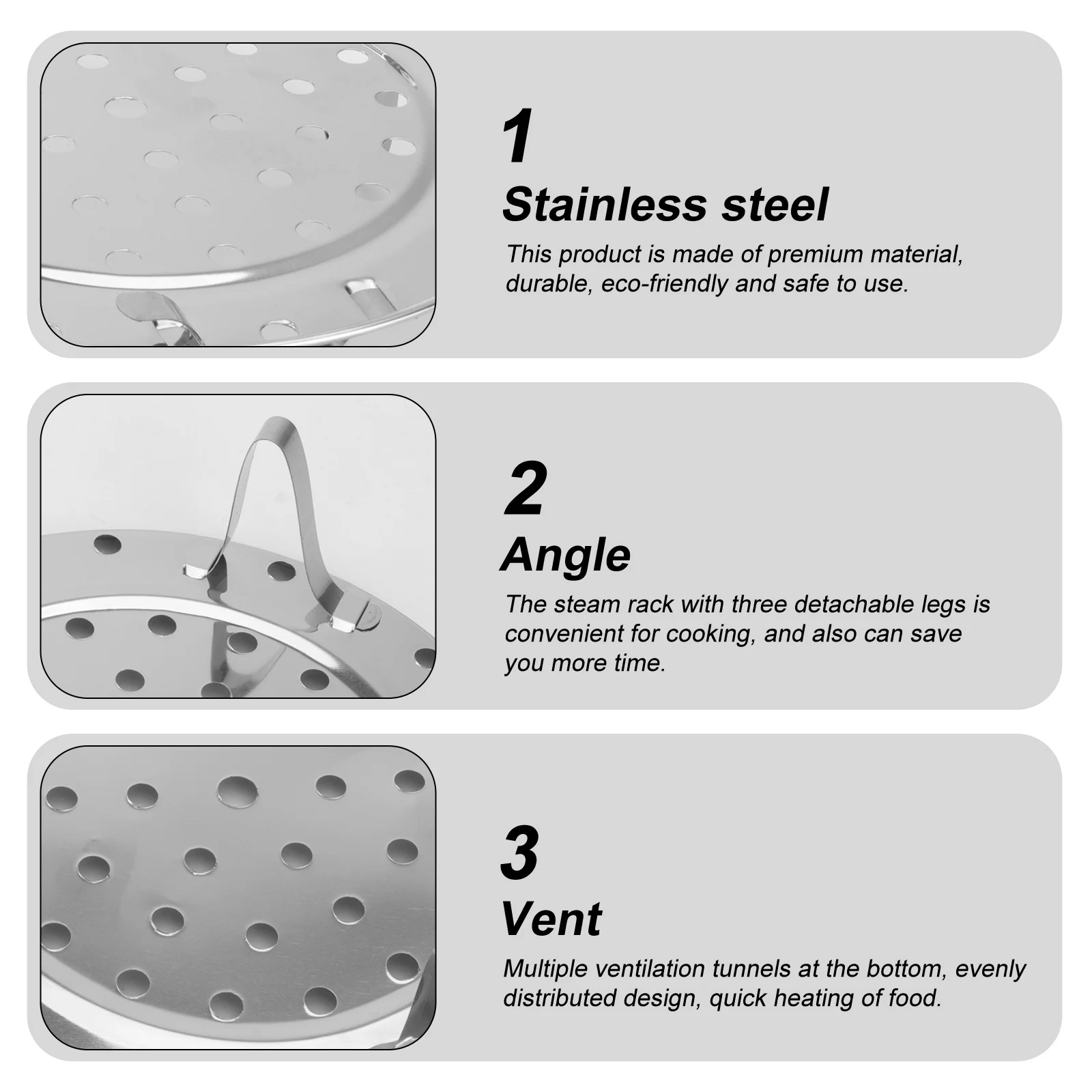 

24Cm Round Stainless Steel Steamer Rack Stand Heavy-Duty Non-Rust Steaming Tray for Pots and Cookware Home Kitchen Use