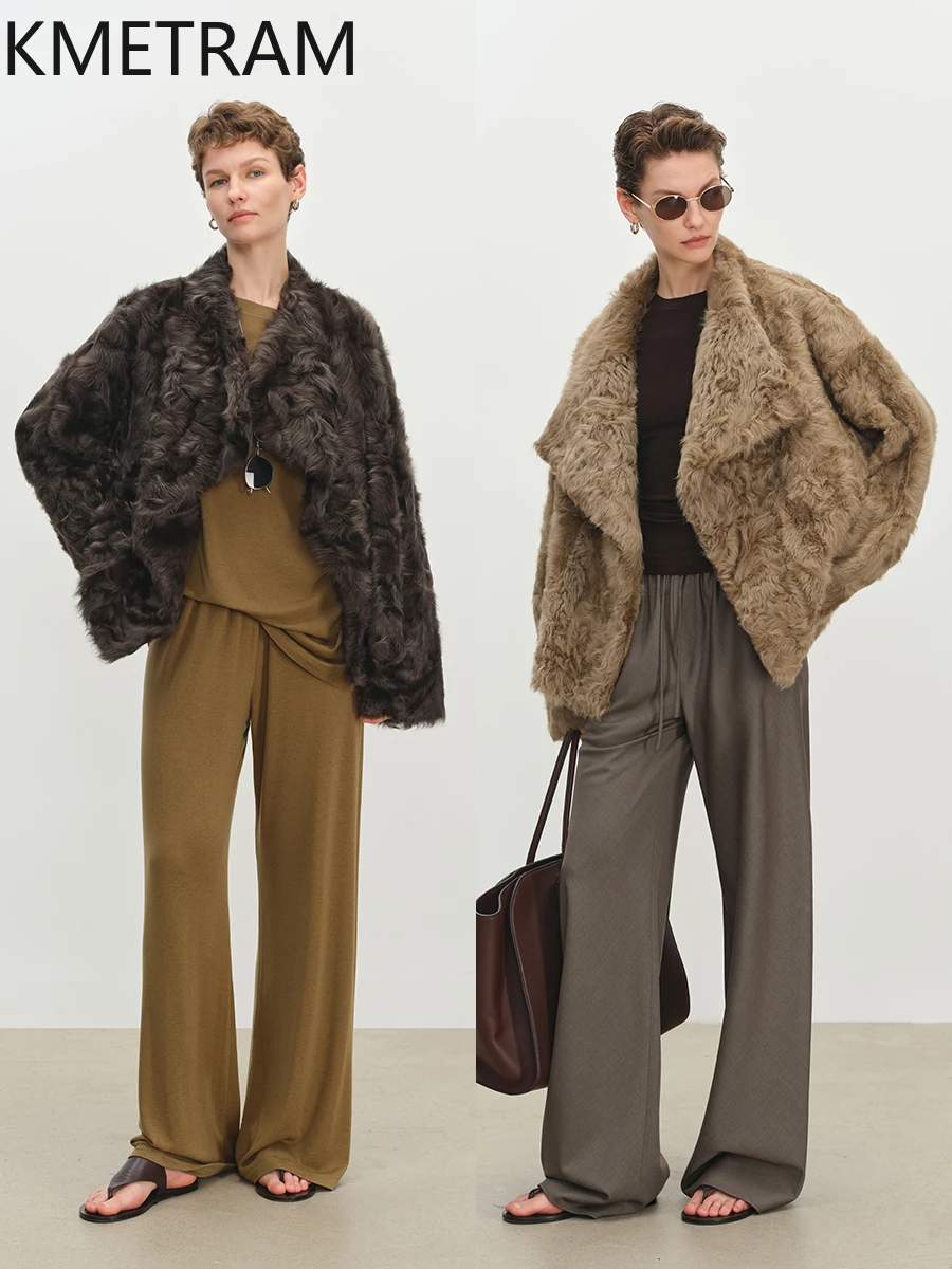 내추럴 샤오후 양털 양피 양면 퍼 재킷 여성 라펠 리얼 퍼 코트 2025 겨울 의류 럭셔리 퍼리 재킷