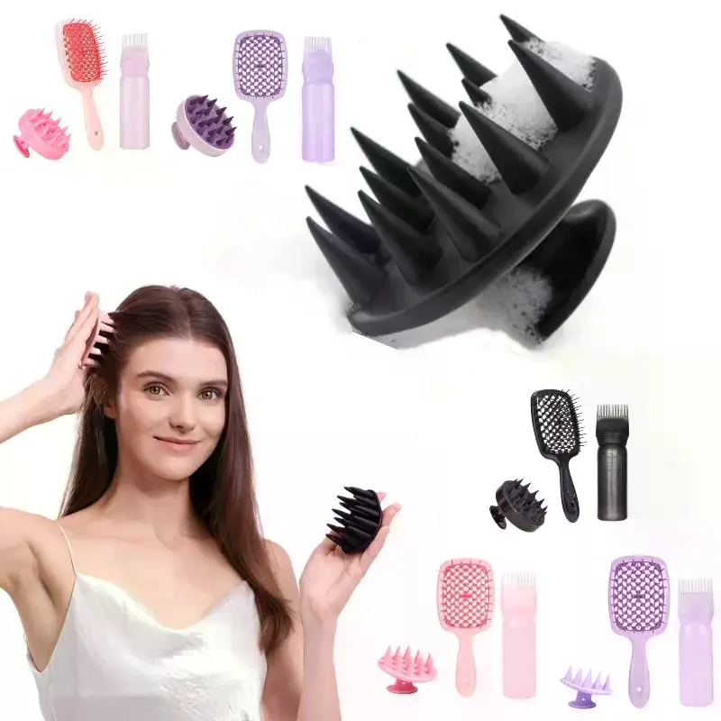 

Professional Hair Washing Set Scalp Massage Brush Detangling Comb Shampoo Bottle For Voluminous Styling Women Daily Hair Care