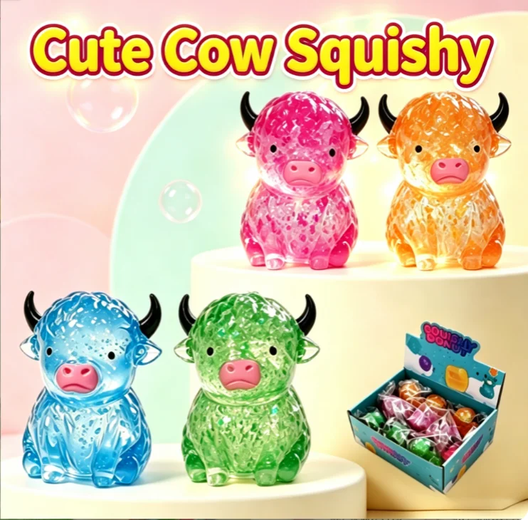 Cartoon Little Cow Stress Relieving Pinching Fun Transparent sequin Filling Soft Rubber Squeezing Toy Soothing Stress Novelty Pl