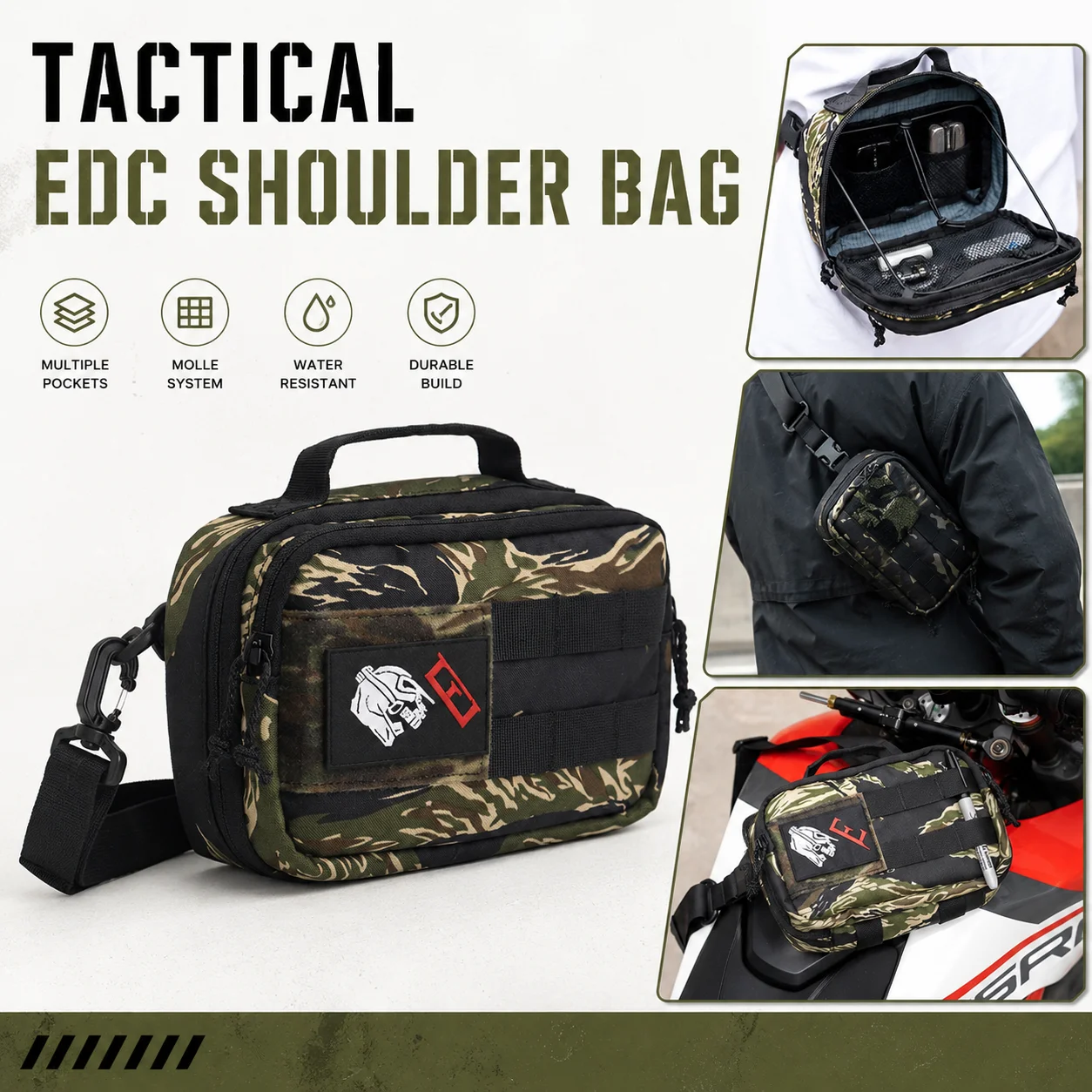 

Tactical EDC Shoulder Bag Men Multi-position Chest Pack 3-Way Carry Waist Belt Bag with Detachable Strap MOLLE System Crossbody