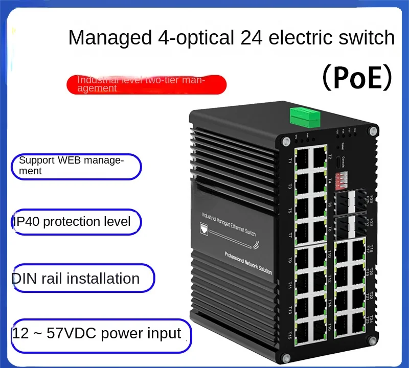 4-Optical 24-Electric Ethernet PoE Switch Ring Network Web Management SFP Transceiver