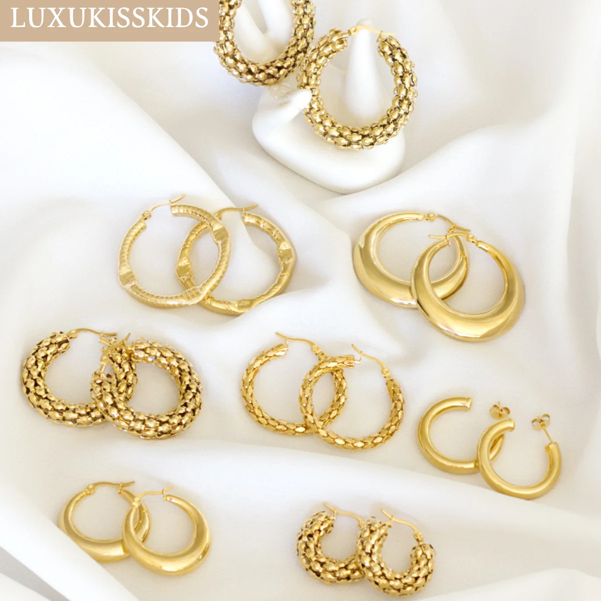 Lot De 6 Boucles D'Oreilles Créoles Or Pour Femmes – Acier Chirurgical Hypoallergénique, Styles Variés Avec Chaîne, Cartilage & Helix