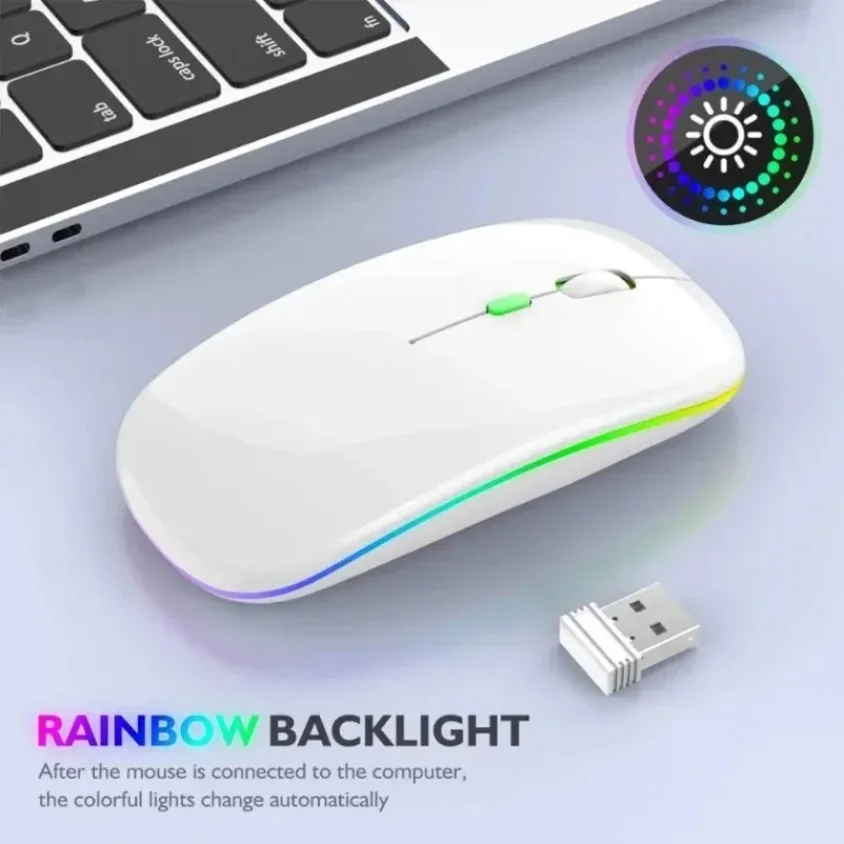 Mouse LED Backlit Senyap Isi Ulang untuk PC Laptop Komputer Mouse Nirkabel 2.4Ghz Receiver Bluetooth Dual Mode Optical Mice