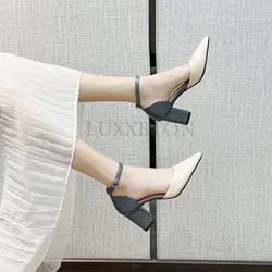 7cm Ladies High Heels Pointed Toe Fashion Pumps Ankle Strap Sandals  Summer Dress Shoes Women Luxury Shoes Plus Size 41