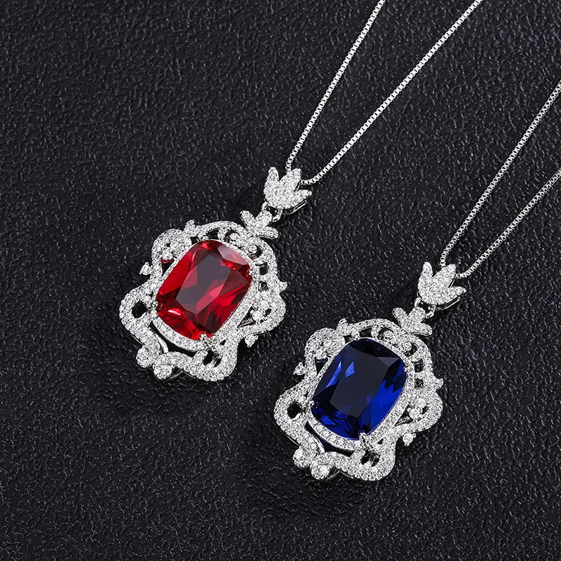 

New High-end Jewelry Luxury Retro Style Colorful Treasure Full Diamond Luxurious Creative Pendant Necklace Main Stone 12*16