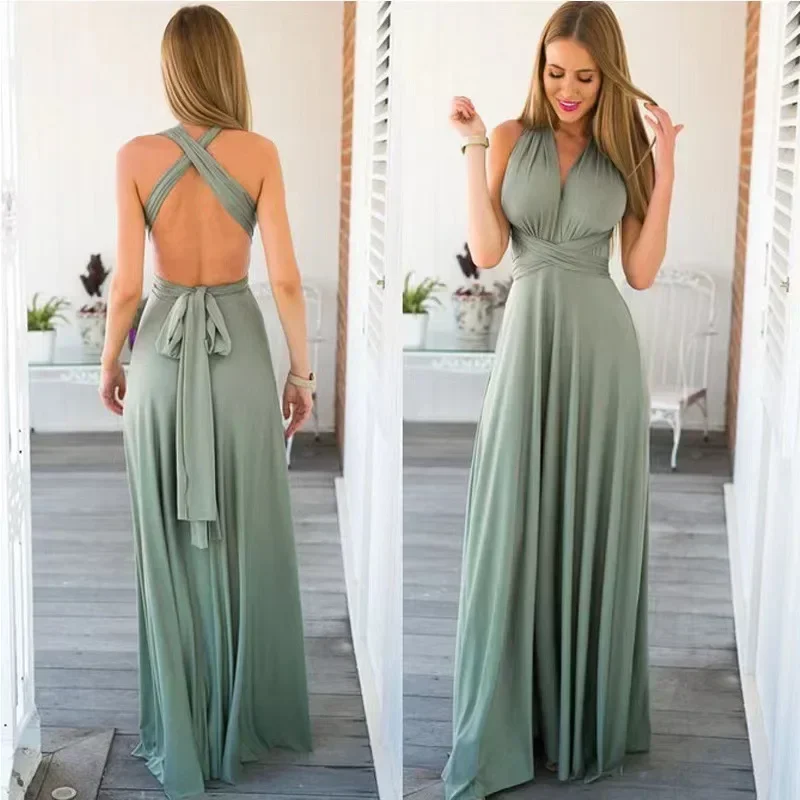 Formal Dress Women Elegant Evening Long Deep V Halter Dress Convertible Multi Way Wrap Maxi Grecian Dresses Wedding Party Dress