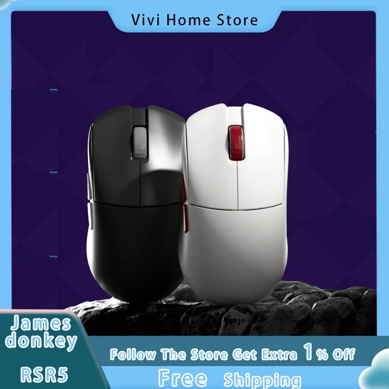 James Donkey RSR5 Gaming Mouse 3-Mode Wireless Bluetooth PAW3950 Dual 8K Return Rate Lightweight Customized Esports Mouse